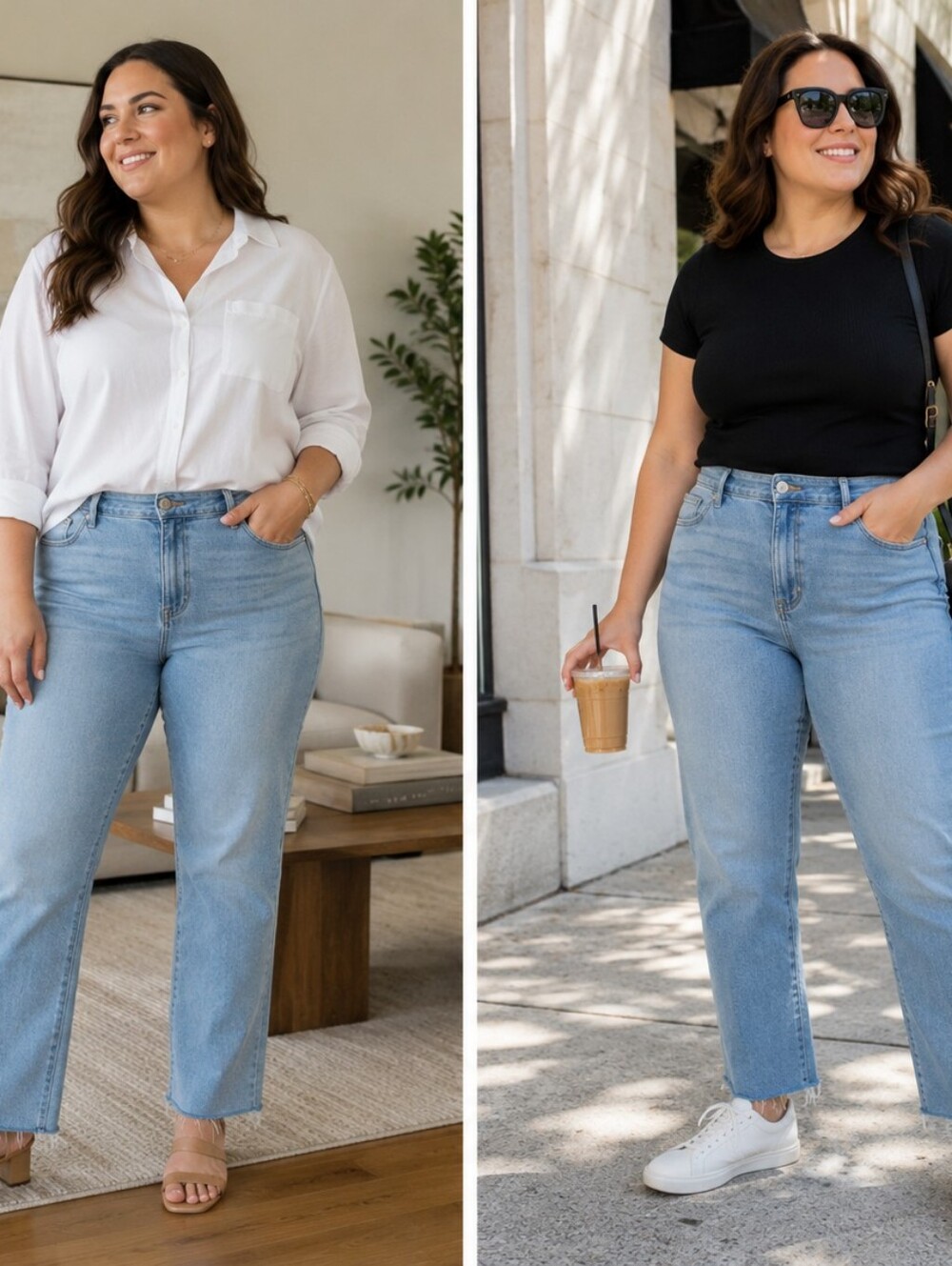 DKNY High-Rise Classic Straight-Leg Raw-Hem Jeans. Size 14/32